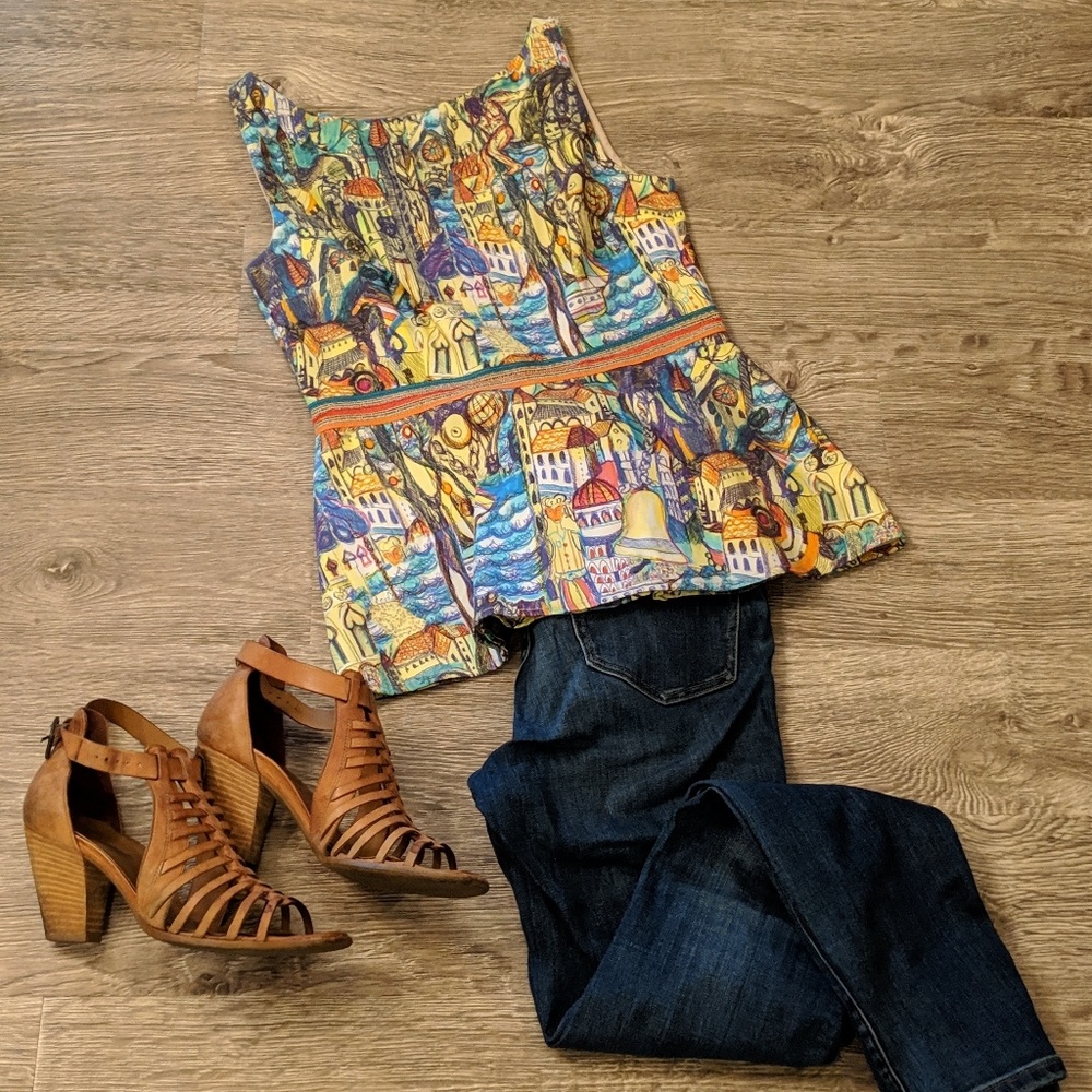Anthro 🌿 Unique Artsy Peplum Top